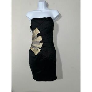 Jessica McClintock Black Gold Strapless Mini Dress Size 10 Party‎
